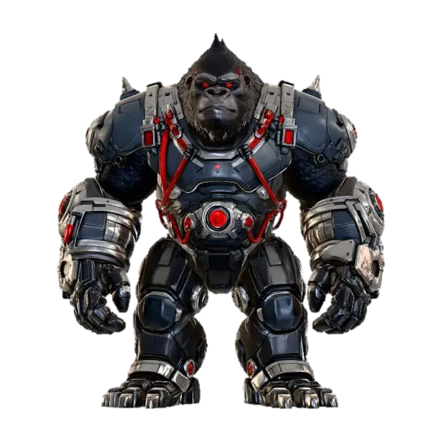 Cyborg Gorilla Warrior 3D model, vytvořený pomocí AI