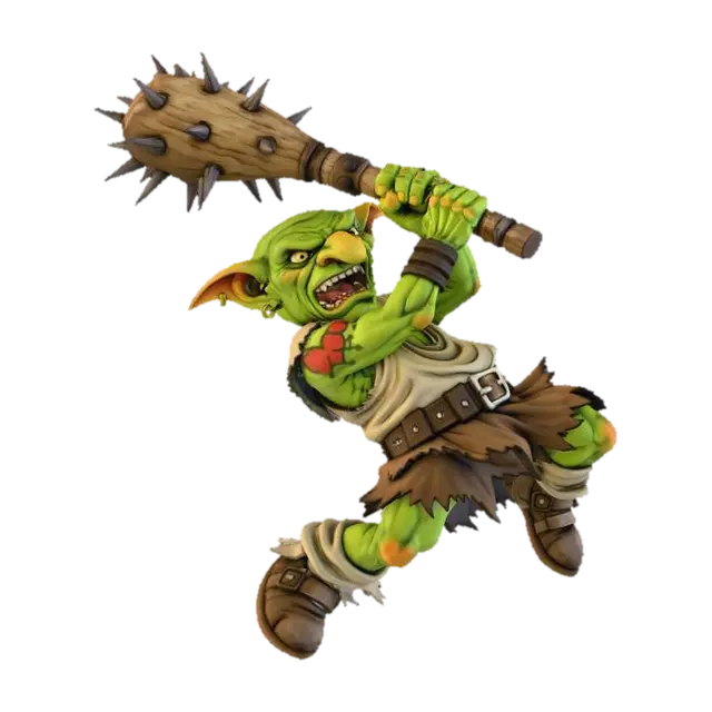 Goblin with a Spiked Club 3D model, vytvořený pomocí AI