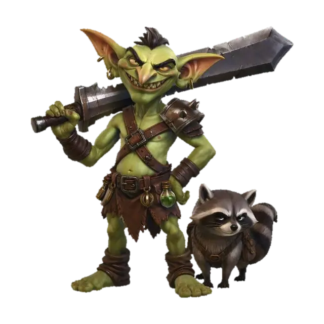 Goblin Warlord and the Raccoon-3D-modell, genererad av AI