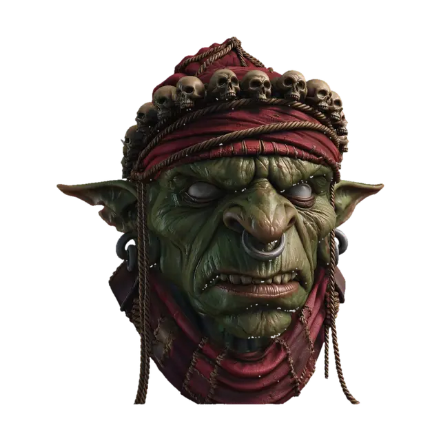 Skull-Crowned Orc Shaman 3D model, vytvořený pomocí AI