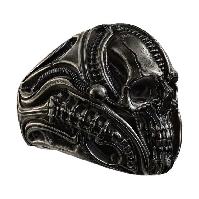 Biomechanical Skull Ring - Wearable 3D model, vytvořený pomocí AI