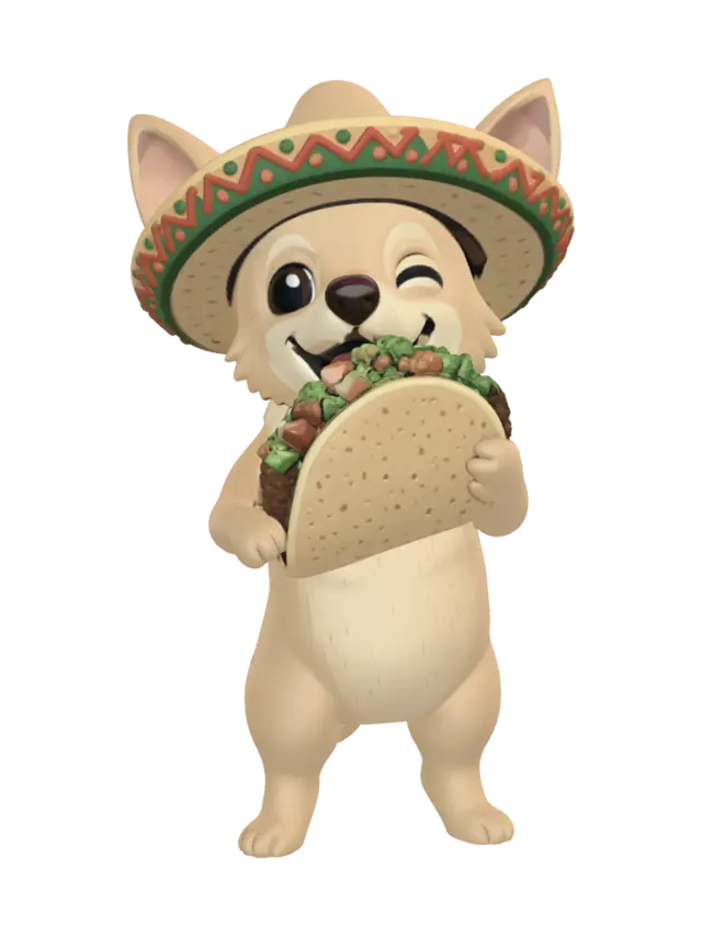 Chico taco dog character - Sombrero 3D model, vytvořený pomocí AI