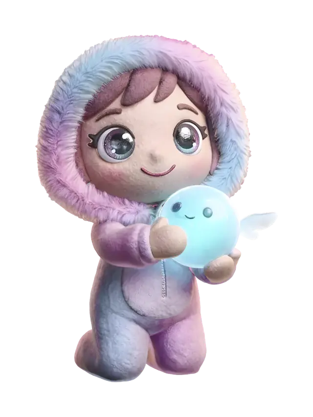 Lupu and Lu the sparkling ball - Hug 3D model, vytvořený pomocí AI