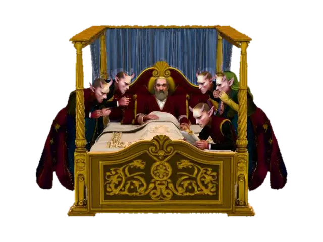 A framed 3d wall plaque dipicting a elderly man lying ill in his rich fancy bed as… 3D model, vytvořený pomocí AI