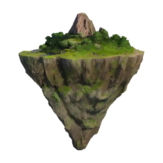 Floating Island Oasis 3D model, vytvořený pomocí AI