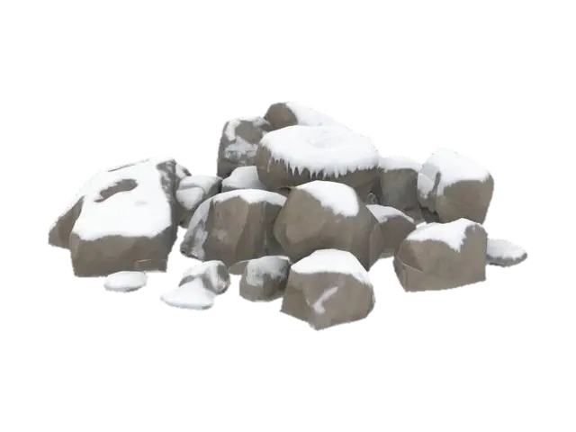 A cluster of large boulders partially buried in snow, varying in size and shape.… - Drift 3D model, vytvořený pomocí AI