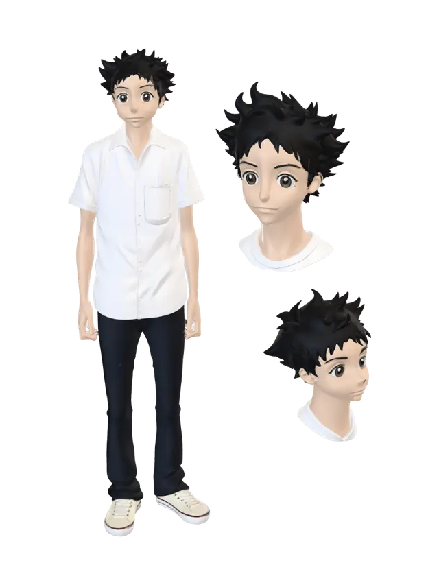 Izuku Midoriya Character Sheet - Protagonist 3D model, vytvořený pomocí AI