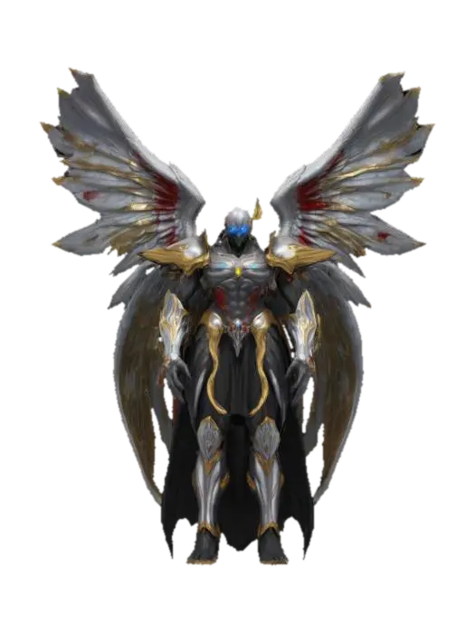 Archange corrompu. Grandes ailes angéliques dépliées. Divinité démoniaque.… - Corrupted 3D model, vytvořený pomocí AI