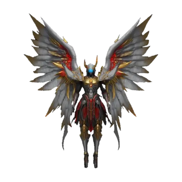 Archange corrompu. Grandes ailes angéliques dépliées. Divinité démoniaque.… - Corrupted 3D model, vytvořený pomocí AI