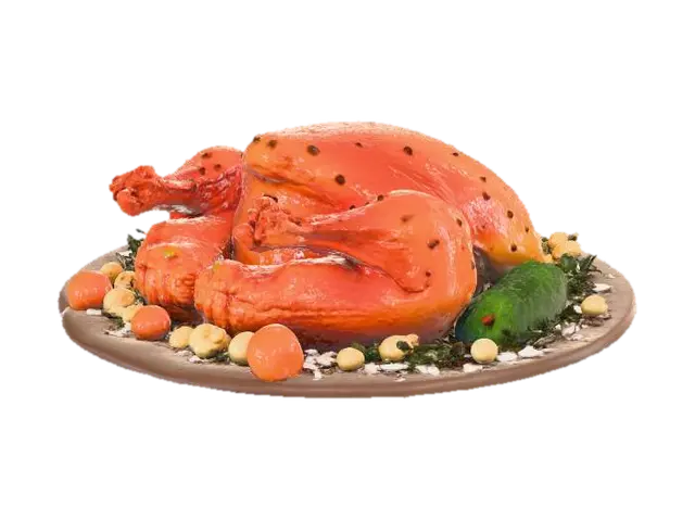 3D model for Thanksgiving cozy table scene, roasted turkey centerpiece, mashed potatoes, pumpkin pie slices, candles, wooden rustic table, warm soft lighting, shallow depth of field, high-detail textures, 8k render, photorealistic, cinematic composition, #Thanksgiving#