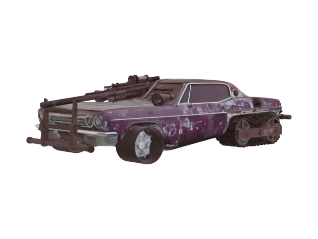 Rusty Road Warrior with Tank Tracks 3D model, vytvořený pomocí AI