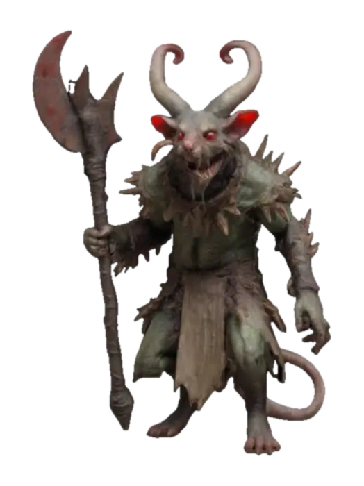 Warhammer Fantasy Skaven grotesque, rat-like humanoid creature with long, sparsely… 3D model, vytvořený pomocí AI