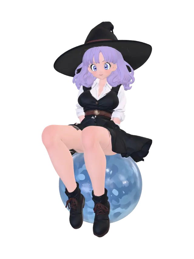Skybound Witch on a Crystal Orb - Spellcasting 3D model, vytvořený pomocí AI