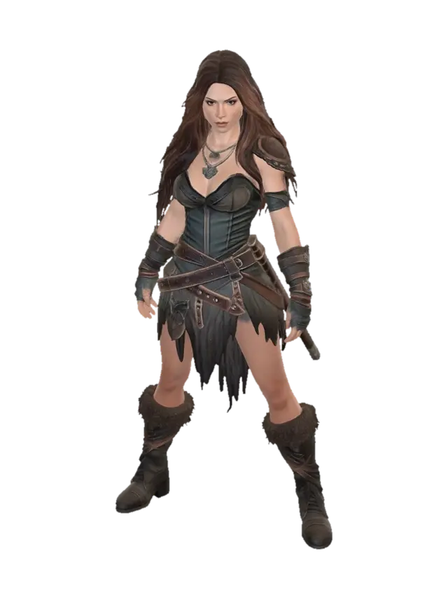 Dark fantasy female barbarian warrior, muscular with sexy body, very thick… - Crossover 3D model, vytvořený pomocí AI