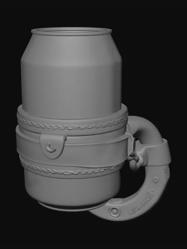 3D model for a wearable pirate hook hand but the hook is a can holder that holds a standard 375ml, 66mm diametre can