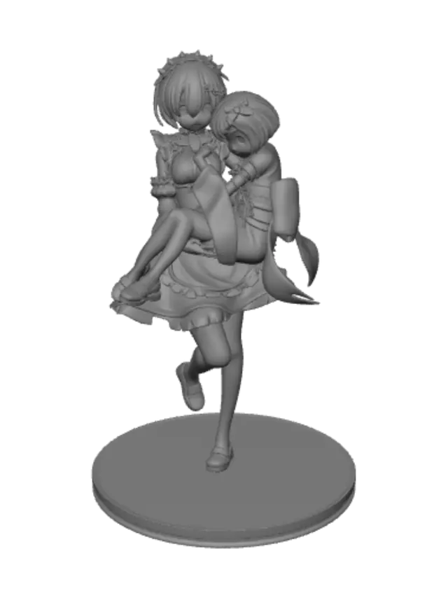 3D model for Blue-Haired Maid and Child Figure