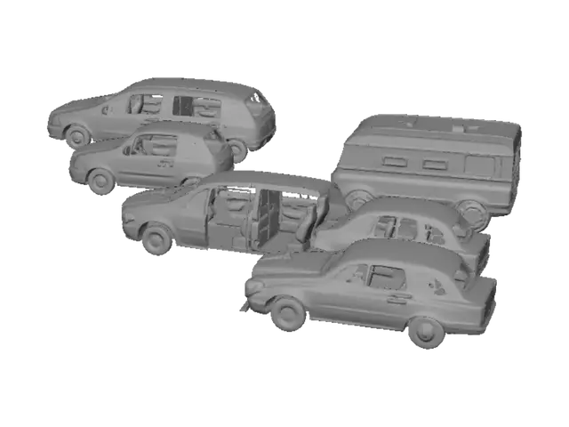 3D model for Lineup of model cars on a shelf
