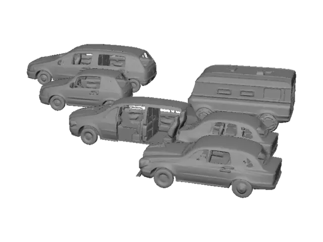 3D model for Lineup of model cars on a shelf