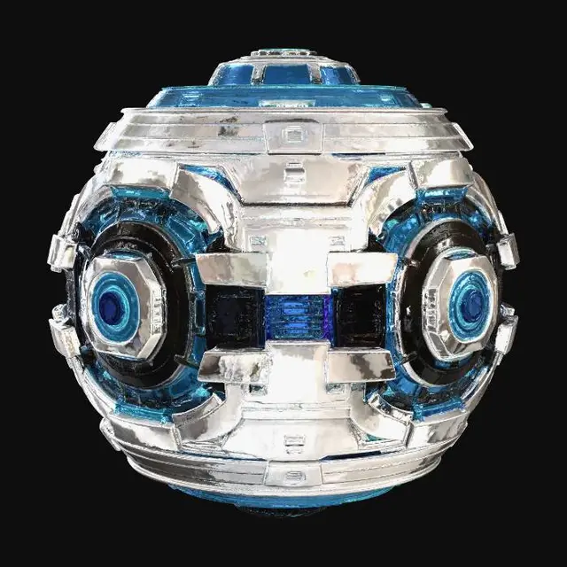 3D model for Futuristic 3D tech emblem: a floating glass and dark metal sphere with a glowing energy core. Around it, clean holographic code streams, UI panels and terminal interfaces orbit smoothly. Surface has subtle neon circuit lines and microchip details. Add abstract geometric shapes and smooth gradients blending creativity and logic. Style is minimalist, corporate tech with soft cyberpunk glow (blue, cyan, purple). Cinematic lighting, balanced, not cluttered. Centered, isolated object. High detail, PBR materials, 4K textures, game-ready mesh.