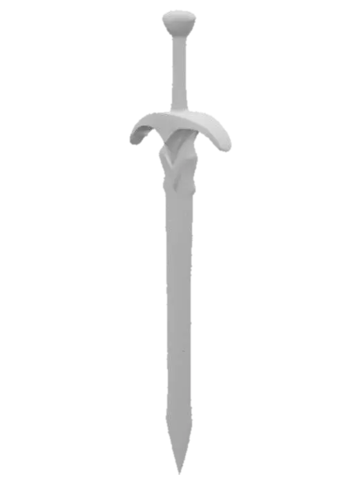 3D model for Low-poly game asset of a medieval sword, featuring glowing runes and a worn leather grip. Made of scratched metal with hand-painted textures. Optimized mesh, Symmetrical. (negative: no background, not photorealistic, no base)