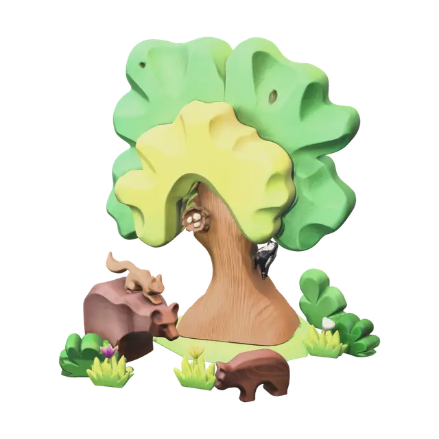Ornate Cartoon Tree 3D model, vytvořený pomocí AI