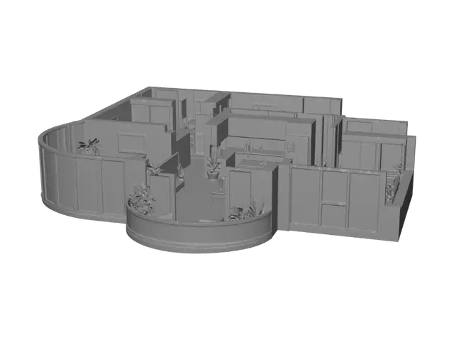 3D model for Curved Glass Open-Plan Home