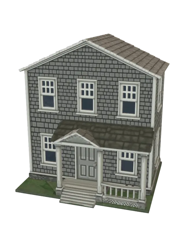 Grey Stone Colonial House 3D model, vytvořený pomocí AI