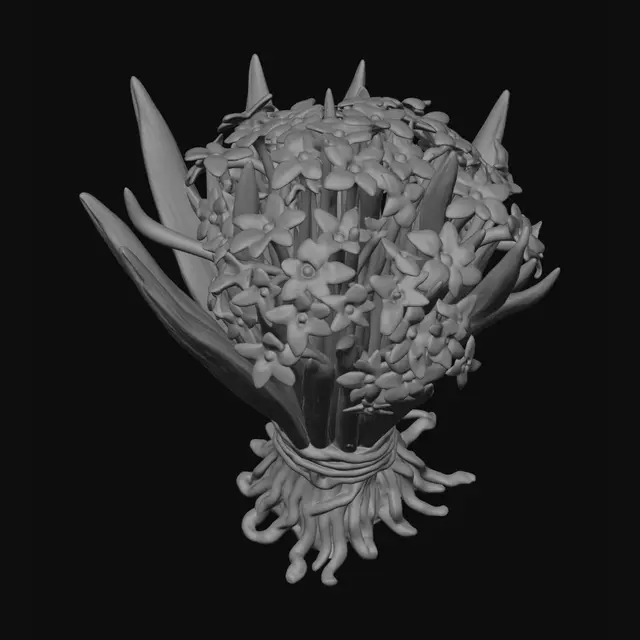 3D model for white flowers that are going up from the root and nothing is at angle more than 45%