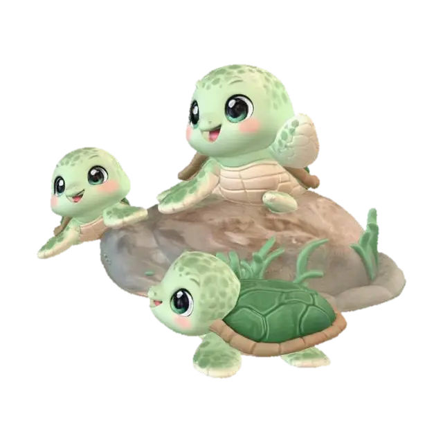 Bubbly Turtle Trio 3D model, vytvořený pomocí AI
