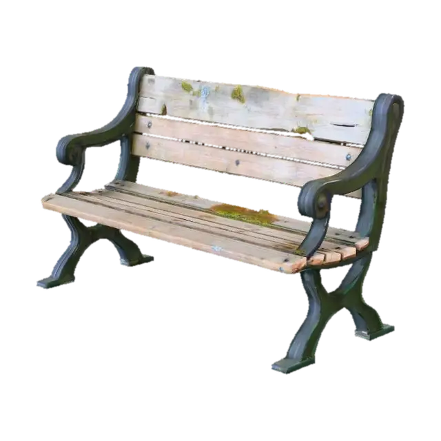 3D model for an old, slightly withered and decayed wooden park bench 