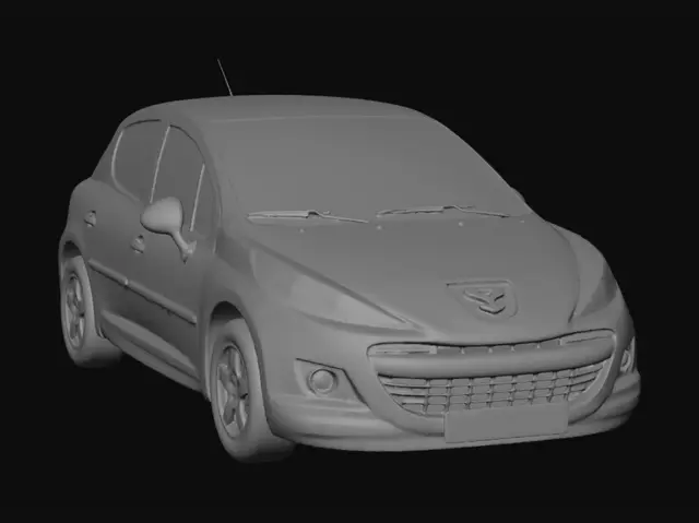 3D model for Silver Peugeot hatchback in the rain