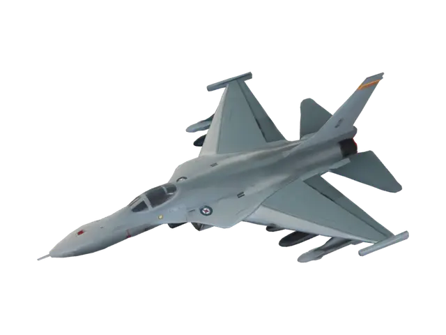 3D model for fighter jet in high-speed flight, landing gear fully retracted with gear doors closed, twin engines with bright blue-orange afterburners, armed with air-to-air missiles, realistic military aircraft, clean aerodynamic design, high-detail 3D model, game-ready, 4K PBR materials.
