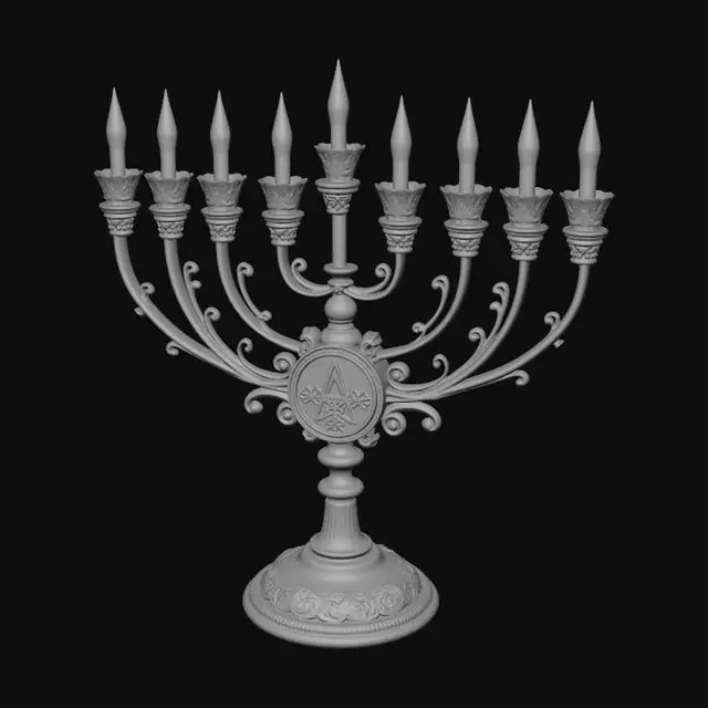 3D model for I need a menorah with 7 branches.
Additionally, add a masonry logo, the classic compass and square as decoration.