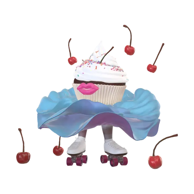 Cherry the Roller-Skating Cupcake - Diva 3D model, vytvořený pomocí AI