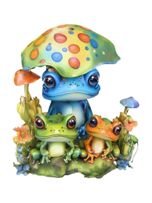 Frogs in Wonderland 3D model, vytvořený pomocí AI