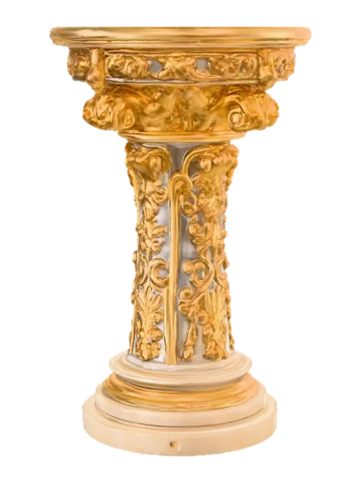 Victorian Extravagant elaborately embossed golden pedestal inside and out. Highly… - Cherubs 3D model, vytvořený pomocí AI