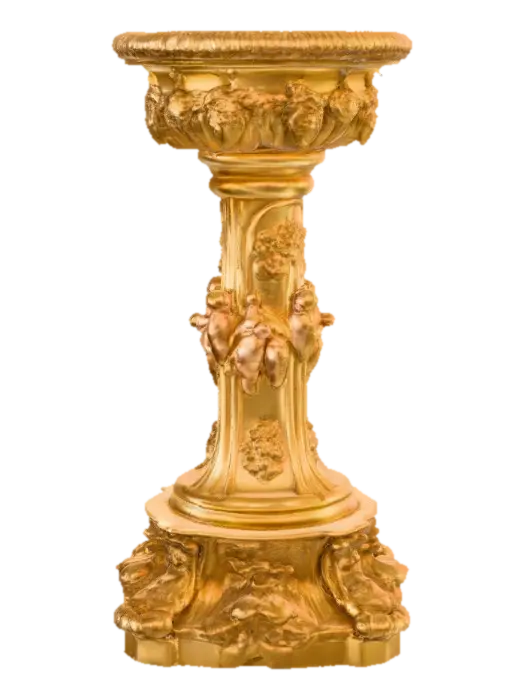 Victorian Extravagant elaborately embossed golden pedestal inside and out. Highly… - Cherubs 3D model, vytvořený pomocí AI