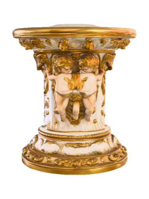 Victorian Extravagant elaborately embossed golden pedestal inside and out. Highly… - Cherubs 3D model, vytvořený pomocí AI