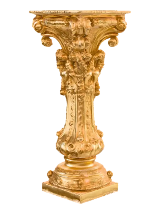Victorian Extravagant elaborately embossed golden pedestal inside and out. Highly… - Cherubs 3D model, vytvořený pomocí AI