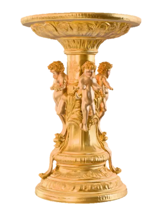 Victorian Extravagant elaborately embossed golden pedestal inside and out. Highly… - Cherubs 3D model, vytvořený pomocí AI