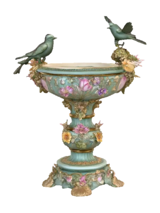 An elaborately designed pestal with a small bowl shapped base on top. The pedestal sits… - Artnouveau 3D model, AI generated