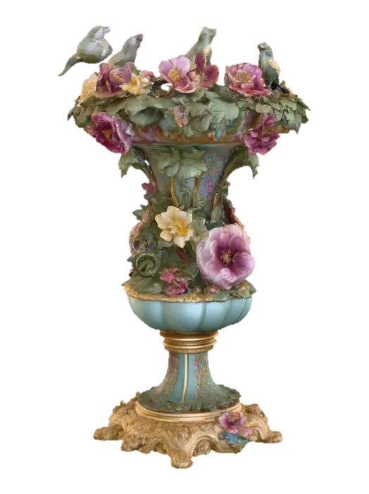 An elaborately designed pestal with a small bowl shapped base on top. The pedestal… - Cherubs 3D model, vytvořený pomocí AI