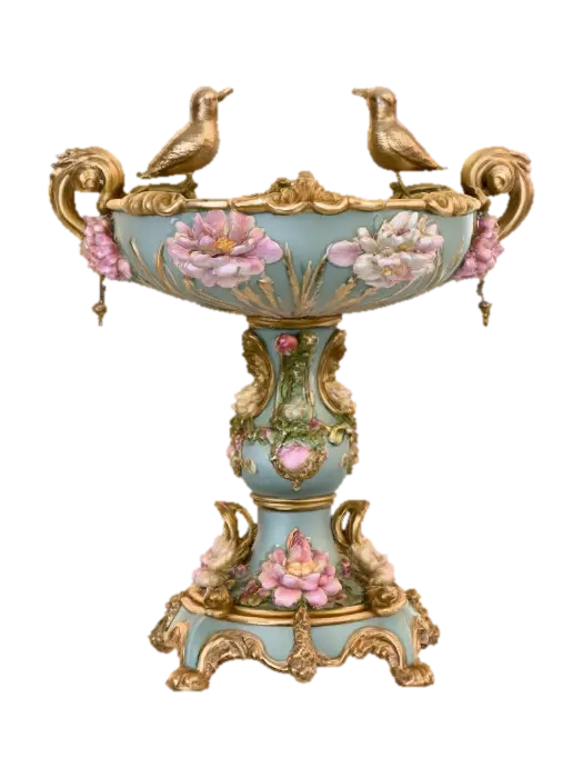 An elaborately designed pestal with a small bowl shapped base on top. The pedestal… - Cherubs 3D model, vytvořený pomocí AI