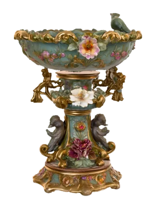 An elaborately designed pestal with a small bowl shapped base on top. The pedestal… - Cherubs 3D model, vytvořený pomocí AI