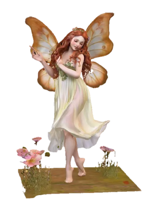 beautiful woodland fairy in a slow dance posture, the queen is adorned with wild… - Auburn 3D model, vytvořený pomocí AI