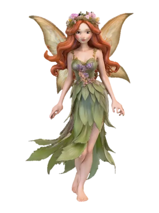 beautiful woodland fairy in a slow dance posture, the queen is adorned with wild… - Auburn 3D model, vytvořený pomocí AI