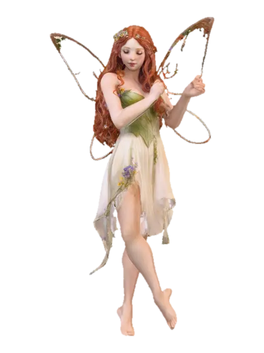 beautiful woodland fairy in a slow dance posture, the queen is adorned with wild… - Auburn 3D model, vytvořený pomocí AI