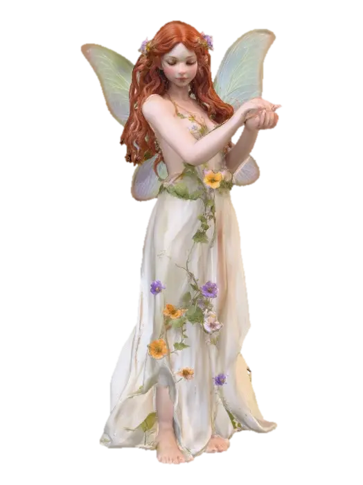 beautiful woodland fairy in a slow dance posture, the queen is adorned with wild… - Auburn 3D model, vytvořený pomocí AI