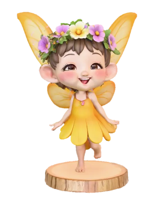 An adorable chibi cartoonish fairy sprite wearing a crown of tiny flowers.… - Laughing 3D model, vytvořený pomocí AI