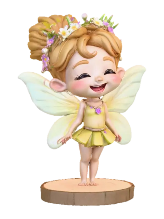 An adorable chibi cartoonish fairy sprite wearing a crown of tiny flowers.… - Laughing 3D model, vytvořený pomocí AI